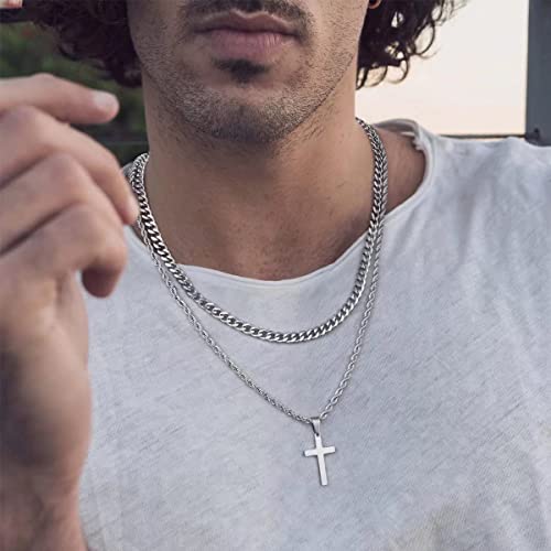 SANNIDHI 2Pcs Cross Necklaces Set Layered Chain Cross Pendant Necklace for Men Women Boys Girls, Classic Electroplated Titanium Steel Necklaces with Flannel Bag Jewelry Gifts (Silver) SANNIDHI 2Pcs Cross Necklaces Set Layered Chain Cross Pendant Necklace for Men Women Boys Girls, Classic Electroplated Titanium Steel Necklaces with Flannel Bag Jewelry Gifts (Silver)